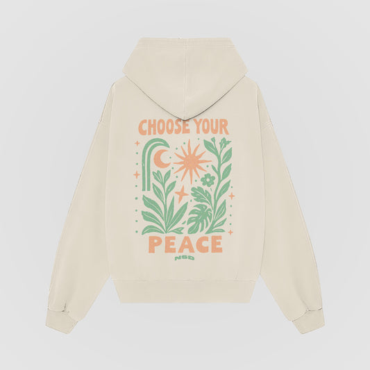 Choose Your Peace Oversized Hoodie - Greige Back