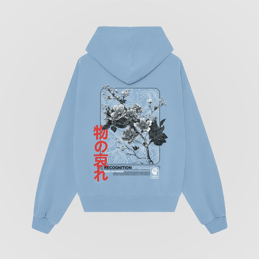 Mono No Aware blue oversized hoodie back artwork