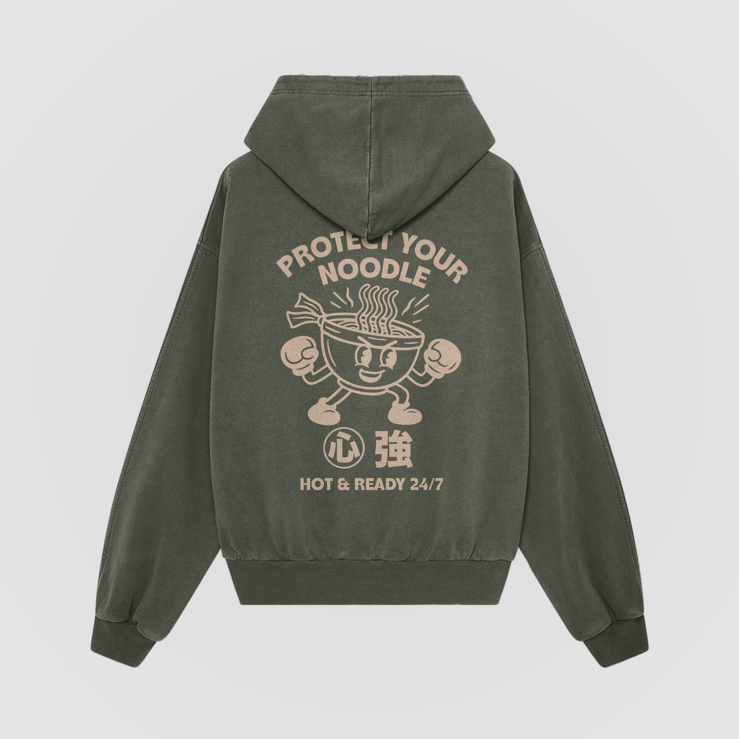 Protect Your Noodle Olive Oversized Hoodie - No Sad Days