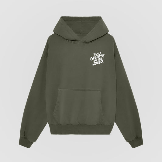 You Deserve To Be Loved Oversized Green Hoodie (White Print) by No Sad Days