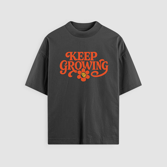 Keep Growing Vintage Black Oversized Tee Mental Health Clothing