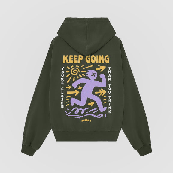 Keep Going Oversized Hoodie - Olive Back