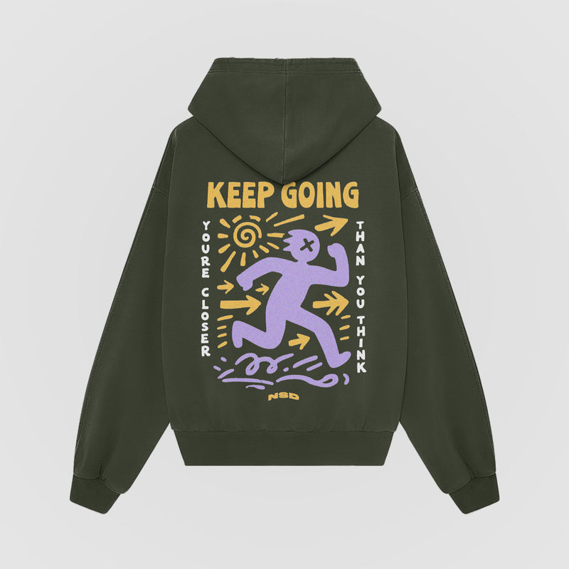 Keep Going Oversized Hoodie - Olive Back