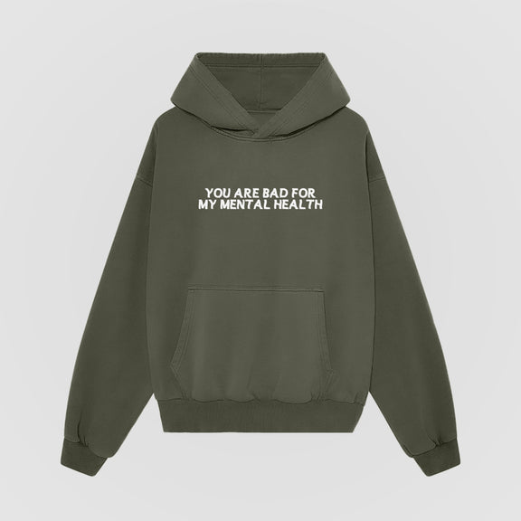 Bad For My Mental Health Oversized Green Hoodie - No Sad Days