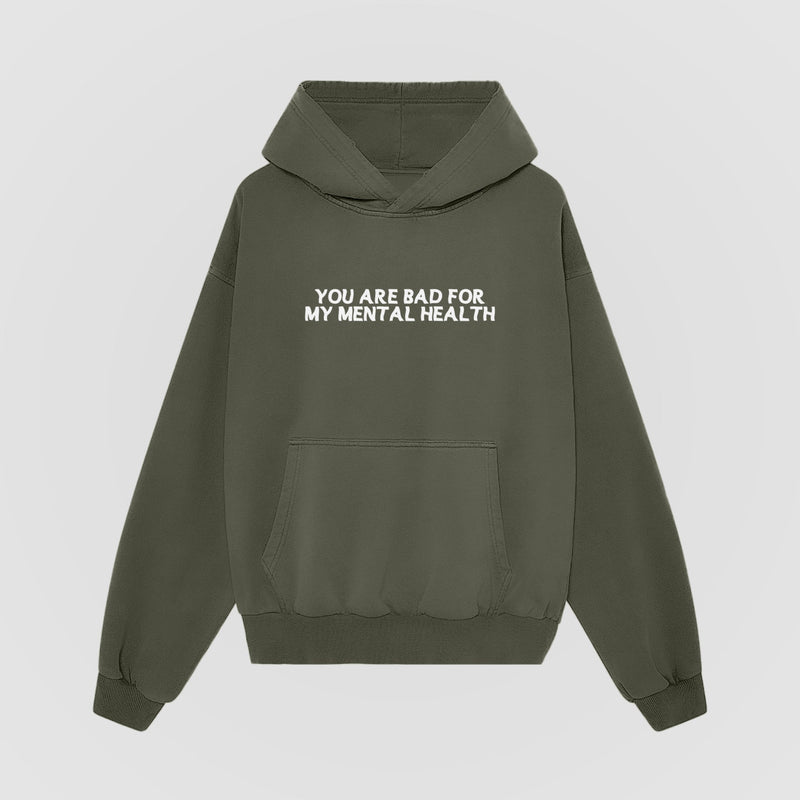 Bad For My Mental Health Oversized Green Hoodie - No Sad Days