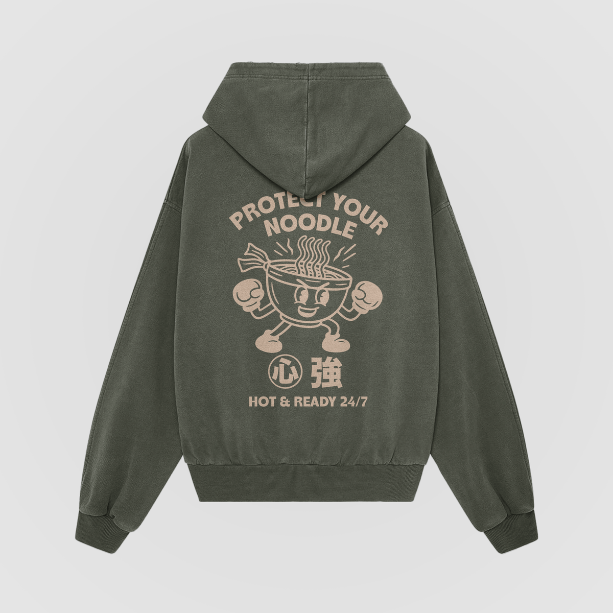 Protect Your Noodle Olive Oversized Hoodie - No Sad Days