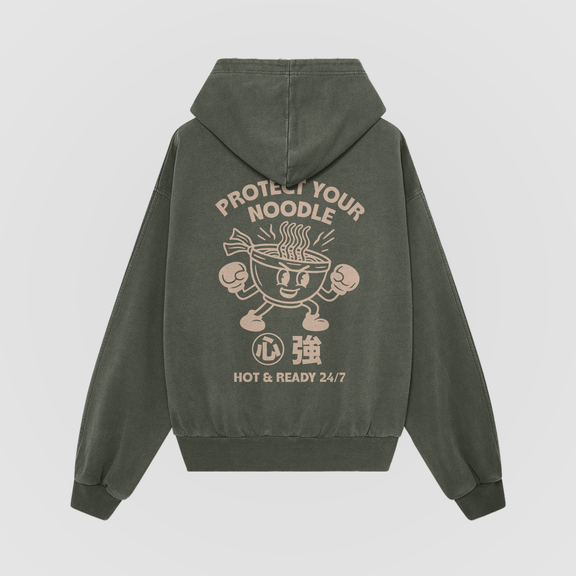 Protect Your Noodle Olive Oversized Hoodie - No Sad Days