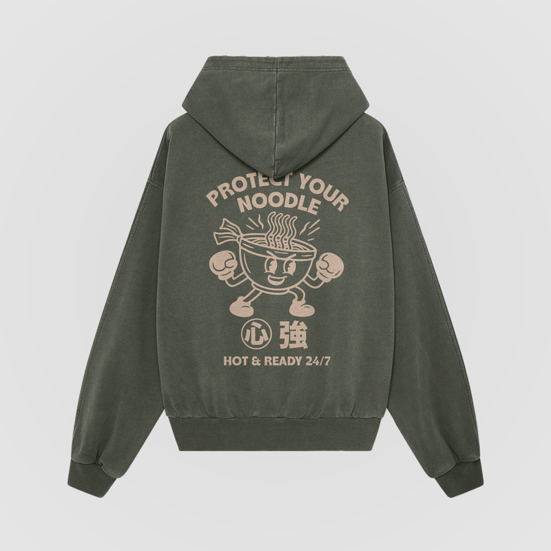 Protect Your Noodle Olive Oversized Hoodie - No Sad Days