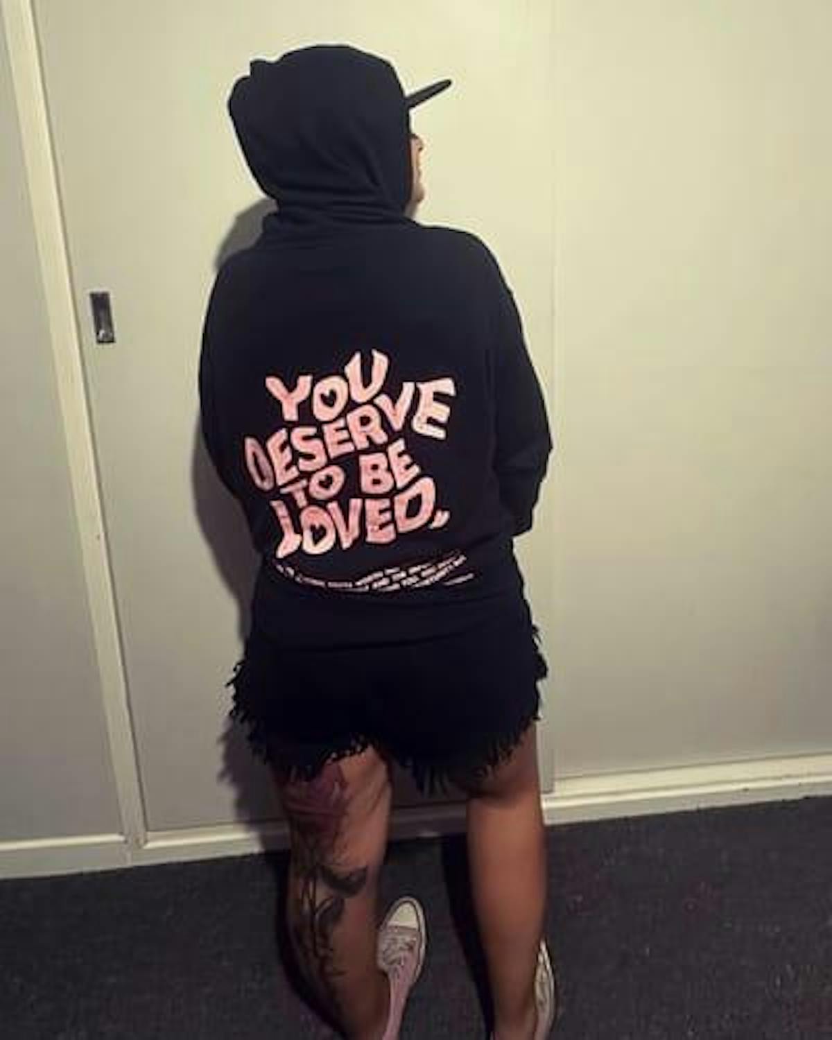 You Deserve To Be Loved Black Hoodie (Pink Print)